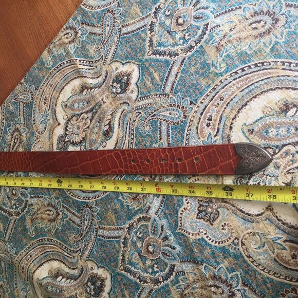 Jennifer Graham Leather Western Belt Croc Embossed Silver Brass Buckle Medium - Picture 6 of 10